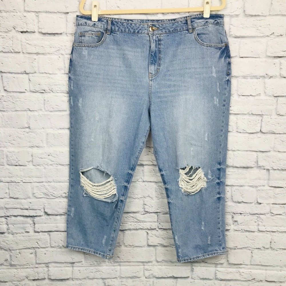 REFINERY 29 X ELOQUII Sz 18 Girlfriend High Rise Cropped Distressed Blue Jeans